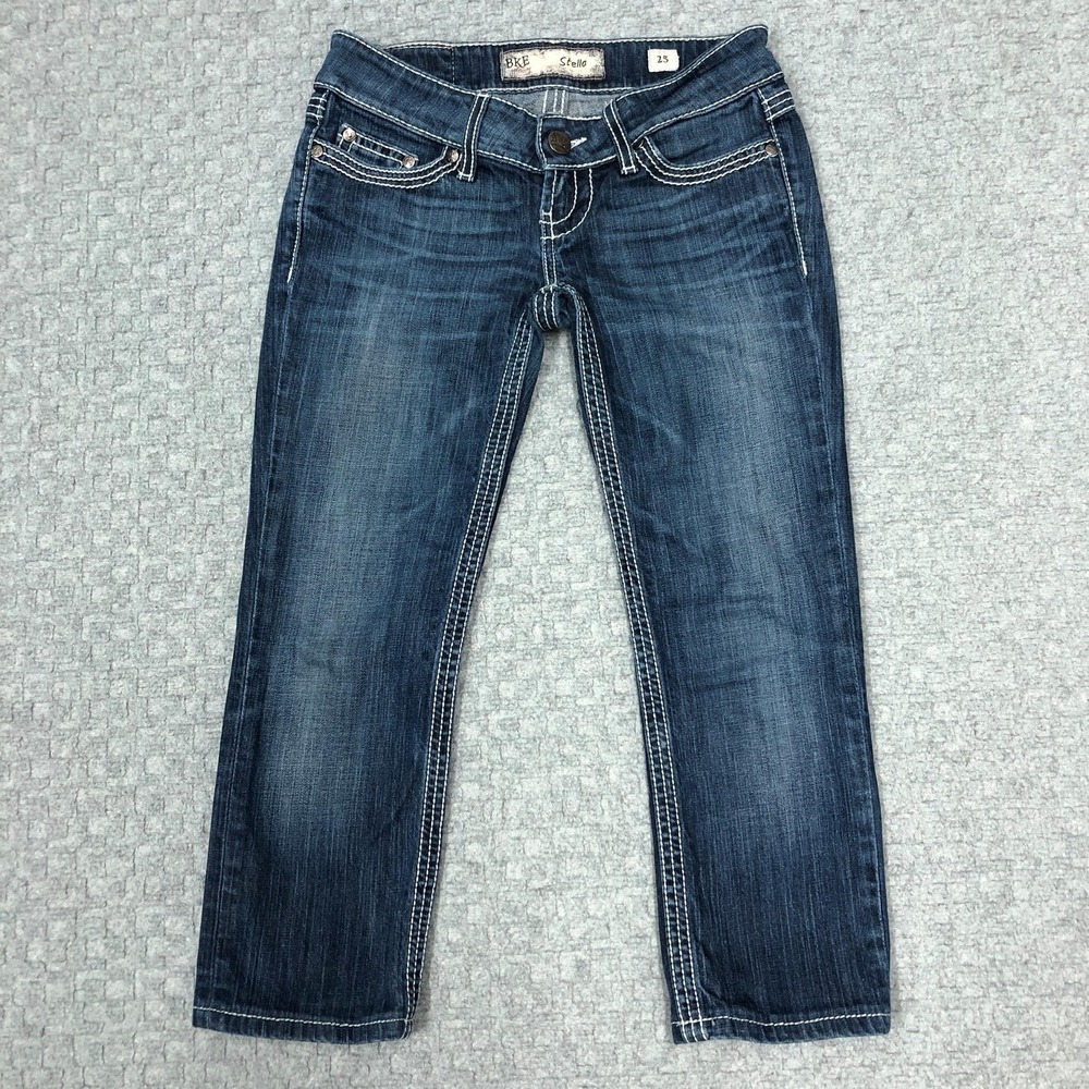 BKE Denim Stella Slim Straight Jeans Womens 25 Blue Med Wash Low Rise Stretch